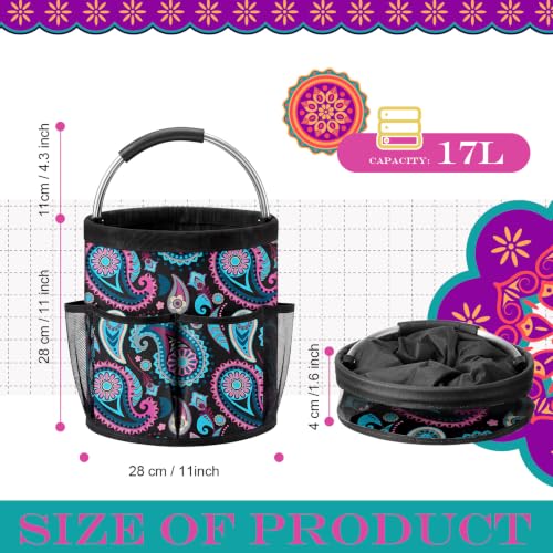 Bucket Tool Organizer, 6 Pockets Garden Bucket Caddy Foldable Buckets Caddy Organizer Fit 3.5 to 5 Gallon Buckets, Portable Gardening Tool Bag with Handle for Cleaning Home Garden(Boho Paisley) - style: Boho Paisley