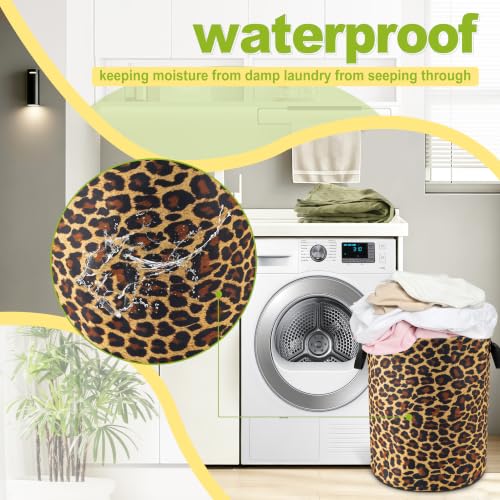 Brown Leopard Laundry Basket Foldable Waterproof Hamper 18.9 x 16.5 Inch - color: Brown Leopard