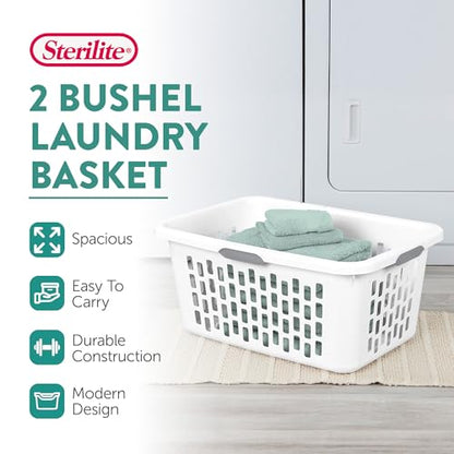 Sterilite Rectangular Laundry Basket, Plastic Clothes Hamper, 6-Pack - color: 2.0 Bushel - White, size: 6 Pack
