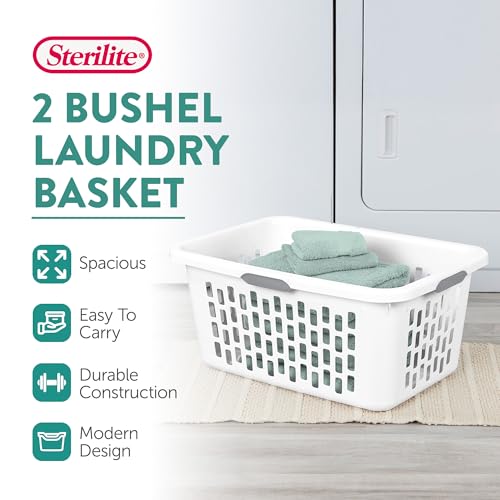 Sterilite Laundry Basket, Plastic Clothes Hamper, Large Rectangle Bin with Comfort Grip Handles and Reinforced Rim, 2 Bushel Capacity, White, 24 Pack - color: 2.0 Bushel - White, size: 24 Pack