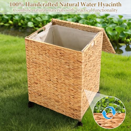 Livole Wicker Laundry Hamper with Lid & Wheel, Rattan Laundry Basket, 90L - color: Natural, size: 90L