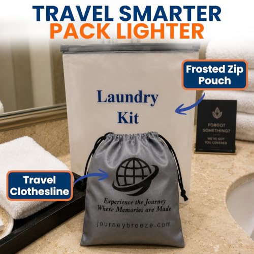 Portable Travel Clothesline with 12 Clips, Zip Pouch and Storage Bag, Elastic Indoor Outdoor Drying Line for Hotels, Cruise Cabins, Camping and Backpacking, Compact Hand Wash Laundry Line
