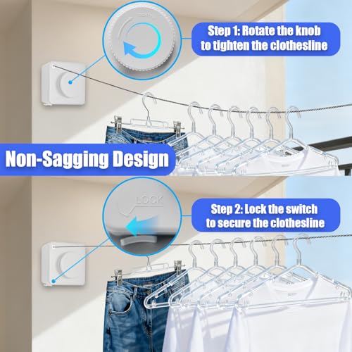 Retractable Clothesline Indoor Outdoor 17.4Ft Non-Sag Drying Rack(1, White) - color: Upgraded White