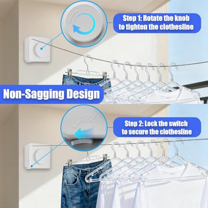 Retractable Clothesline Indoor Outdoor 17.4Ft Non-Sag Drying Rack(1, White) - color: Upgraded White