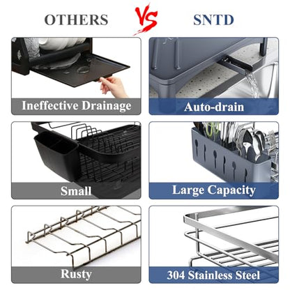 SNTD Dish Drying Rack for Kitchen Counter, 11.8" W x 16.7" L, Silver - color: Silver