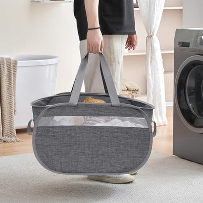 Collapsible Tear Proof Laundry Baskets with Dual Handles, Grey - color: Grey(Cationic)