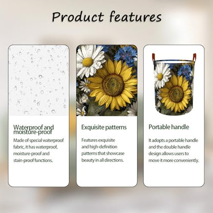 Laundry Basket 15.7x19.7 in Sunflower Daisy Hamper for Bedroom - color: colorful0434
