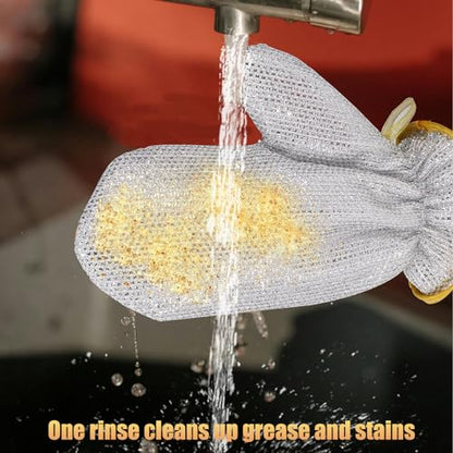 2 Pairs Dish Sponge Dishwashing Gloves, Non Scratch Dish Scrubber Dish Gloves, Waterproof Kitchen Scrub Sponges for Cleaning Dishes Pots Pans, 24x16cm/9.45x6.3in, Silver