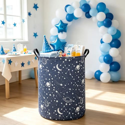 Foldable Waterproof Round Fabric Laundry Basket Home, Blue Starry Sky - color: Round-blue-starry sky