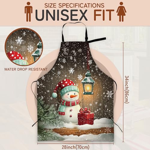 Cooking Aprons for Men and Women,Adjustable Bib Chef Apron with 2 Pockets, Soft and Durability Kitchen Apron - color: Christmas Cute Snowman Snowflake