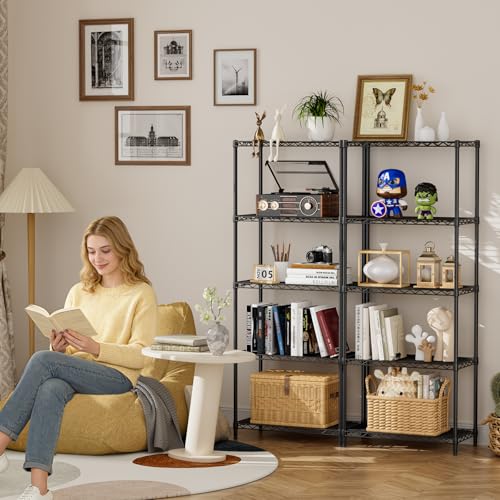SINGAYE 5 Metal Shelves Wire Shelving Storage Shelf Adjustable Unit Pantry - color: Black, size: 5 Tier 12"Dx22"Wx59"H