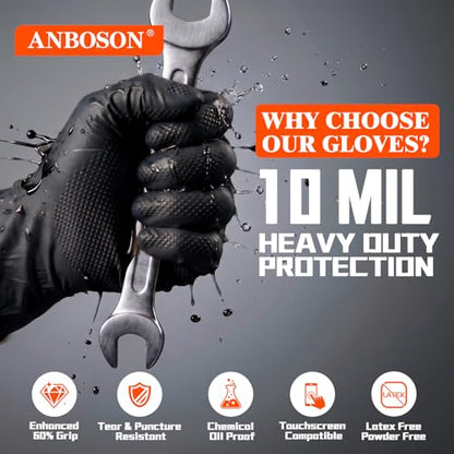 ANBOSON 10 Mil Heavy Duty Industrial Nitrile Gloves, Black Large 500 Count - color: Black-500, size: Large