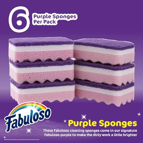 Fabuloso Scratch-Free Kitchen Dish Sponges, Purple, 6 Count, 2-Pack - color: Purple, size: 6 Count (Pack of 2)