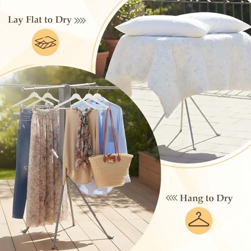 cjc Foldable Clothes Drying Rack, Extra Stable Heavy Duty Laundry Standing Dry Racks with 4 Retractable Drying Rods & 4 Shoe Racks, Space-Saving Collapsible for Indoor Outdoor Grey - color: Grey-4 Rods