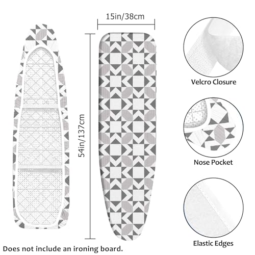 Padded Ironing Board Cover, 15 * 54 in Standard Size Ironing Board Covers, Easy Hook and Loop Fastener, Universal Fit for Standard Boards - color: Geometric Shapes