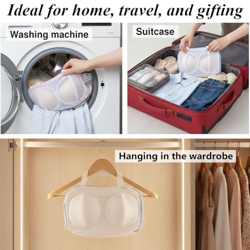 Bra Washing Bags for Laundry 2 Pcs Bra Laundry Bag with 3D Protective Bracket & Zipper Anti-Deformation BraWash Bag for Washing Machine & Storage, Women's Delicates Underwear(Applicable to A-C Cups)
