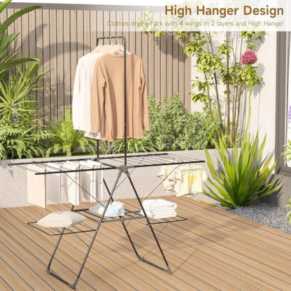Bigzzia Clothes Drying Rack Foldable, 3-Level Large Laundry Drying Rack - size: X-Large