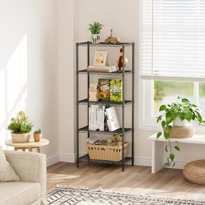SINGAYE 5 Metal Shelves Wire Shelving Storage Shelf Adjustable Unit Pantry - color: Black, size: 5 Tier 14"Dx24"Wx59.5"H