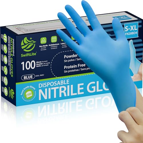 SWIFTLITE Blue Nitrile Gloves Disposable Latex Free, Food Safe - size: Small