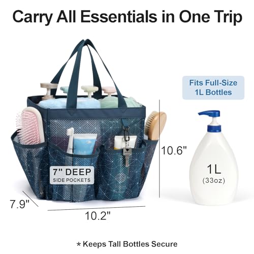 Mesh Shower Caddy Portable - 8 Pockets, S-Hook, Shower Bag for Dorm Camping - color: Starlight Navy, size: L (Classic Dorm Caddy)
