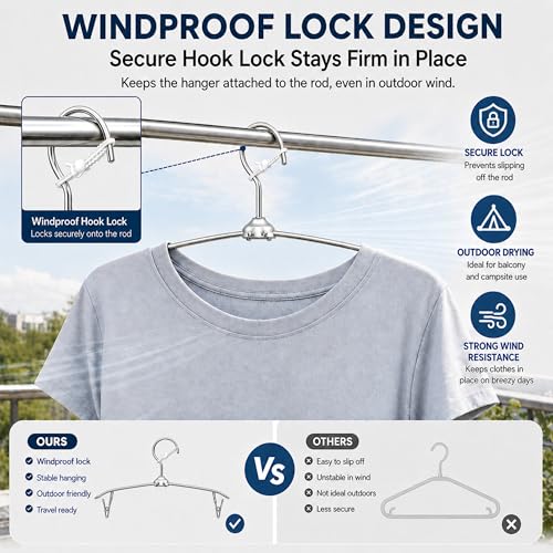 ROOM127 Travel Hangers with Clips, 5 Pack Foldable Stainless Steel Hangers - color: Silver