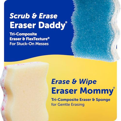 Scrub Daddy Eraser Sponge - 10x More Durable Than Traditional Erasers with Scrubbing Gems - Removes Dirt, Scuffs & Stains - Water Activated Sponge Eraser (2 Pack) - style: Eraser Daddy