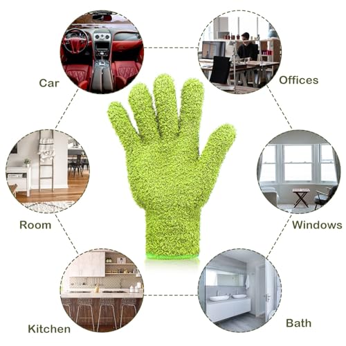 Patelai 2 Pairs Microfiber Gloves for plants Dusting Cleaning Glove Mittens House Cars Blinds Dusting(Olive Drab, Grass Green,Large) - color: Olive Drab, Grass Green, size: Large