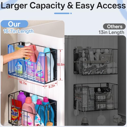 DTUQYX 2-Pack Magnetic Folding Storage Shelf, No Drill Heavy Duty Organizer with 4 Hooks Magnetic Basket Shelves for Laundry Kitchen RV Refrigerator Washing Machine Garage - size: 16.72"×10.5"