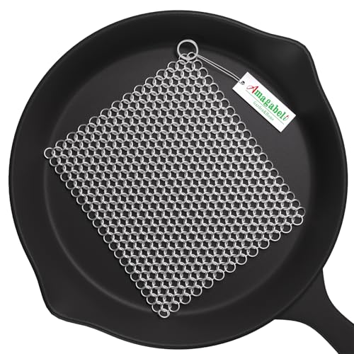 AMAGABELI GARDEN & HOME 10”x10” Stainless Steel Cast Iron Cleaner Chainmail Scrubber for Cast Iron Pan Skillet Cleaner for Dishes Cast Iron Pot Cookware Accessories BG263 - size: 10”x10”