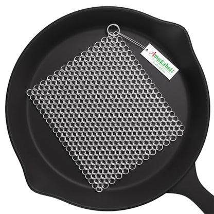 AMAGABELI GARDEN & HOME 10”x10” Stainless Steel Cast Iron Cleaner Chainmail Scrubber for Cast Iron Pan Skillet Cleaner for Dishes Cast Iron Pot Cookware Accessories BG263 - size: 10”x10”