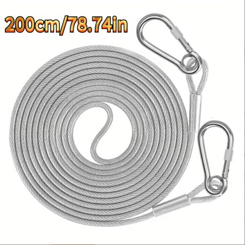 Stainless Steel Clothesline Wire, Heavy Duty Outdoor Laundry Line with Hooks, 2m/79in Multi-Purpose Wire Rope, Anti-Rust, Weather Resistant, for Camping, Yard, Pet Tie Out, Indoor & Outdoor Use - color: Silver, size: 79inches