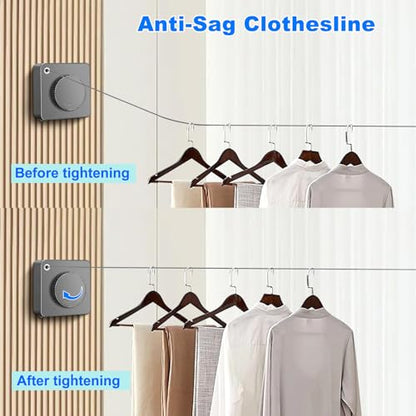 15.7Ft Retractable Clothesline Indoor is Also an Anti-sag Retractable Clothesline Outdoor,Stainless Steel Wire Laundry line Retractable for Drying Clothes ，with 12 Clip (Grey) - color: Gray