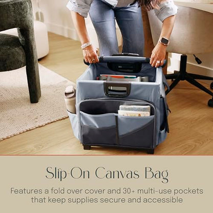 Folding Mobile Utility Cart, Canvas Organizer Bag, Black/Grey - color: Black/Grey