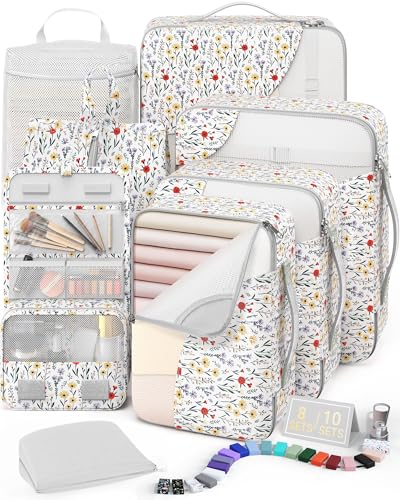 OlarHike 8 Set Packing Cubes for Travel,Gifts for Women Mom,Anti-Tearing Suitcase Organizer,with Over 1000 pcs Mesh Holes,Vacation Essentials & Accessories for Cruise Ship - color: 02 Flower
