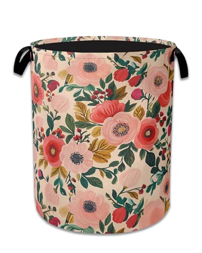 Vintage Flowers Laundry Hamper With Handle,Foldable Oxford Cloth Blossom Vintage Floral Laundry Basket,20.8"x16" Clothes Storage Basket for Laundry Room/Bedroom/Bathroom - color: Vintage Flowers Blossom Vintage Floral