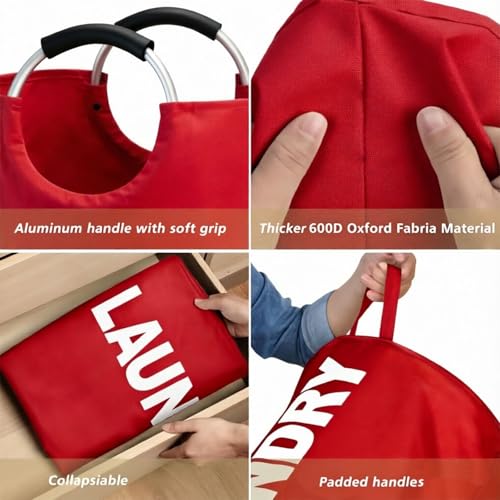 Maxsilan 125L X-Large Laundry Basket Bag, Collapsible Tall Hamper, Red - color: Red, size: 125L