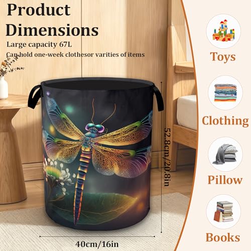 Dreamy Dragonfly Laundry Basket with Waterproof Coating, Collapsible Clothes Hamper, Large Storage Bin with Handles for Bedroom Bathroom Laundry Room - color: Dreamy Dragonfly