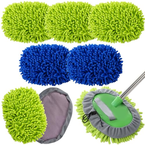 Layhit 5 Pcs Car Wash Mitt Set, Brush Not Included, Royal Blue and Green - color: Royal Blue and Green