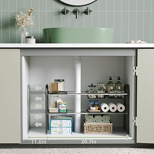 Under Sink Organizers and Storage,Expandable under cabinet organizer Shelf - size: 6 Panels and 2 Baskets