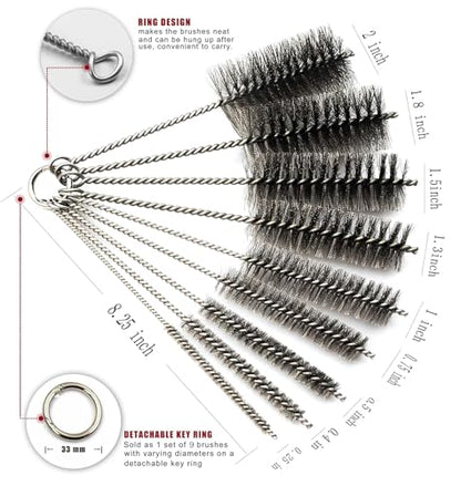 Pipe Cleaning Brush Set Stainless Steel Bristles - size: 8 Inch