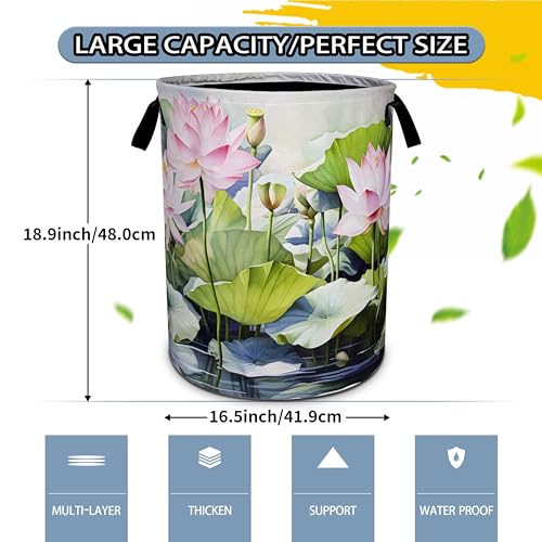 Lotus Laundry Basket Beautiful Flowers Foldable Waterproof Oxford Cloth - color: lotus