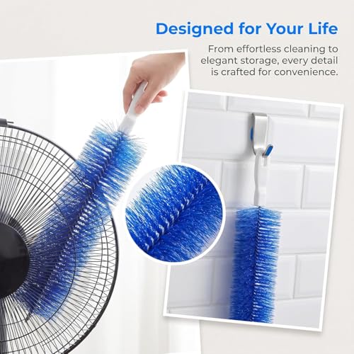 Fan Cleaning Brush, Flexible Dust Removal Brush, Reusable Microfiber Dust Collector, Cleans Without Disassembly, Suitable for Electric Fans, Louvers and Air Conditioning Vents (Blue + Gray).