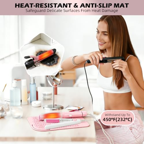 Silicone Heat Resistant Mat for Hair Tools, 11" x 7.5", Pink - color: Pink