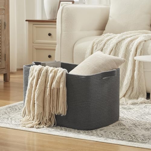 OIASKET 95L Extra Large Blanket Basket, 24" x 16.9" x 14.2" Woven Basket - color: Grey, size: 24"x16.9"x14.2"