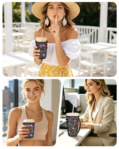 Fintie 3 Pack Reusable Iced Coffee Sleeve Insulated Drink Cup Cover - color: Polychrome Blooms