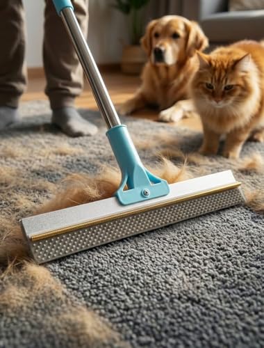 DELOMO 54” Carpet Rake for Pet Hair Removal, Dual-Sided Rug Scraper Broom
