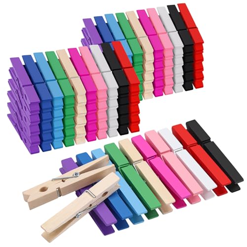100Pcs Colored Wooden Clothespins, 2.9inch Clothes Pins for Crafts Clip Laundry, 10 Color Cheer Pins - color: 100pcs- Colored