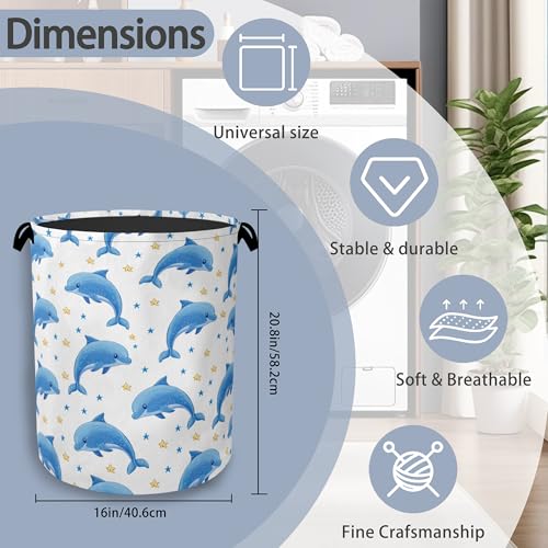 Cute Dolphins Laundry Basket,Stars Foldable Oxford Cloth Tote Bag Laundry Hamper Clothes Storage Bucket Organizer for Bedroom Laundry Storage Dormitories 16" x 20.8" - color: Cute Dolphins Stars