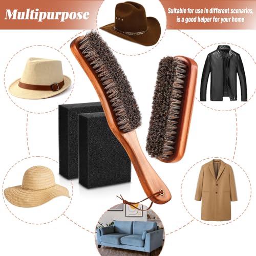 4 Pcs Horsehair Felt Hat Brush Kit with Cleaning Sponge Cowboy Clean Hat Wood Fedora Hat Cleaning Set Baseball Cap Lint Brush Remove Dust for Hair Furniture Suits Clothes(Style A) - style: Style A