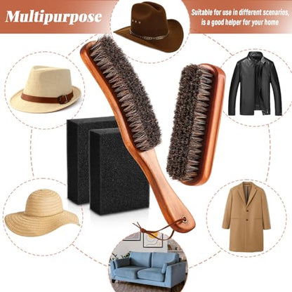 4 Pcs Horsehair Felt Hat Brush Kit with Cleaning Sponge Cowboy Clean Hat Wood Fedora Hat Cleaning Set Baseball Cap Lint Brush Remove Dust for Hair Furniture Suits Clothes(Style A) - style: Style A